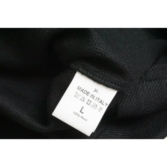 ISAIA NAPOLIMaglia Jersey Black Knit Polo Sweater 100% Wool Hand-Sewn L NEW